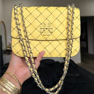 Tory Burch Yellow Quilted Chain Bag
